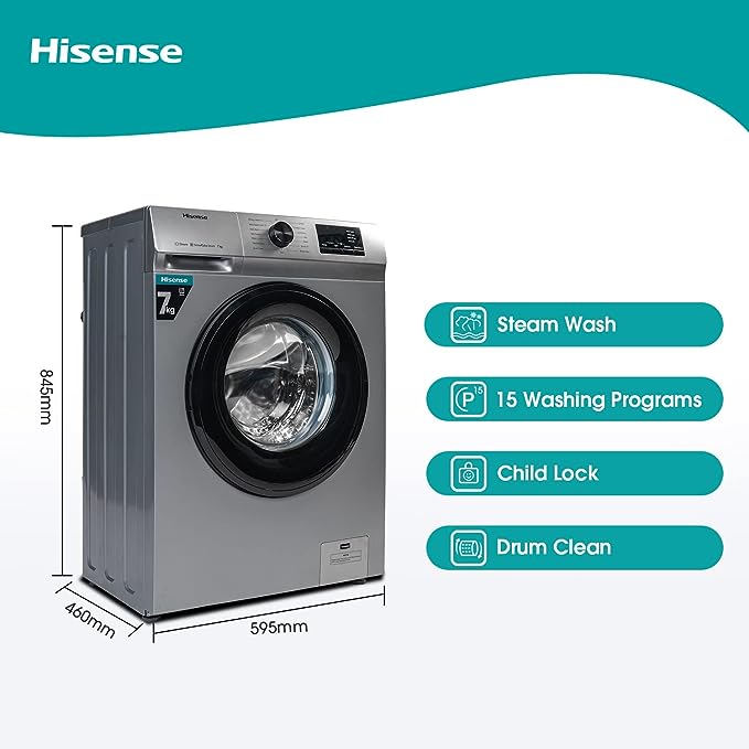 Hisense 7.0 Kg Fully-Automatic Front Loading Washing Machine (WFVB7012MS, Silver, Steam Wash, Built in Heater ), Silver(OPEN BOX) Hisense 7.0 Kg Fully-Automatic Front Loading Washing Machine (WFVB7012MS, Silver, Steam Wash, Built in Heater ), Silver(OPEN BOX)
